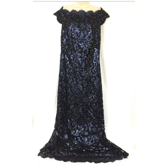 Tadashi Shoji Dresses & Skirts - Tadashi Shoji Evening Gown 16 navy blue sequin